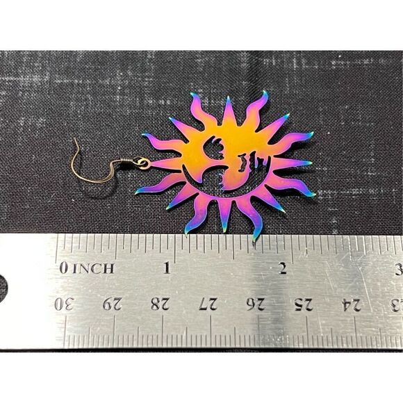 Iridescent Light Weight Sun Brass Colored Fish Hook Stud Earrings - Picture 2 of 3